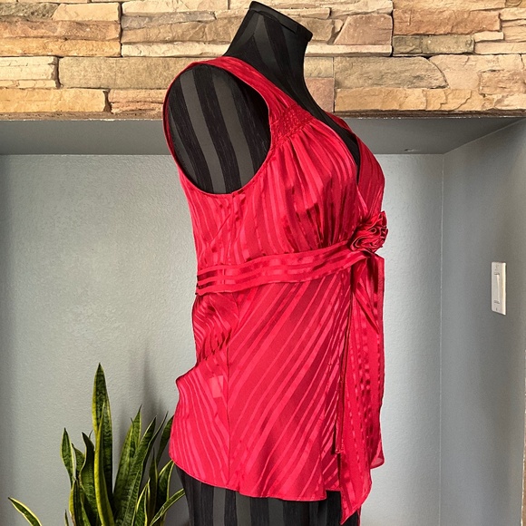 Y2K Babydoll Christmas Party Top Silk Sheer Holiday Event BCBGMaxAzria Red M - Picture 5 of 11